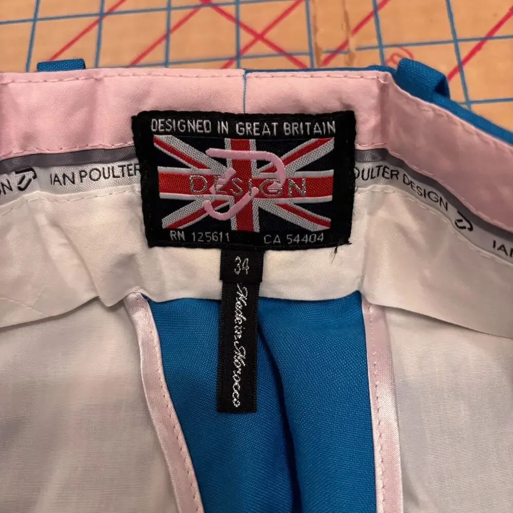 IJP Design Ian Poulter Golf Trousers Teal‎ Vibrant Blue Mens 34 *FLAW